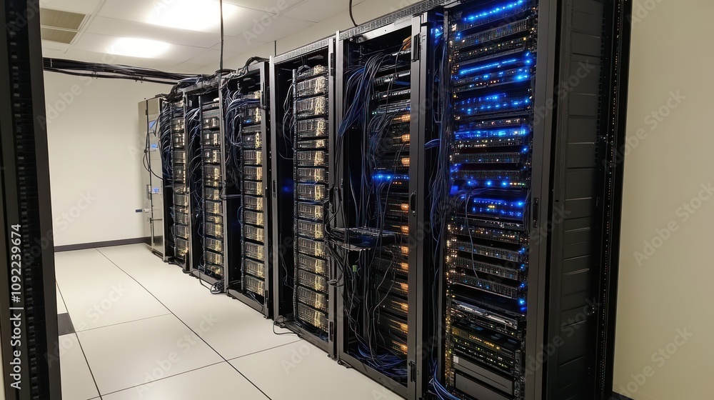 Poster Modern Data Center Server Room With Multiple Racks
