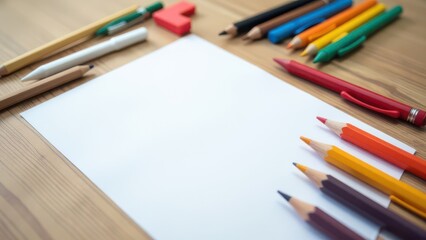 Obraz premium White sheet of paper and colored pencils