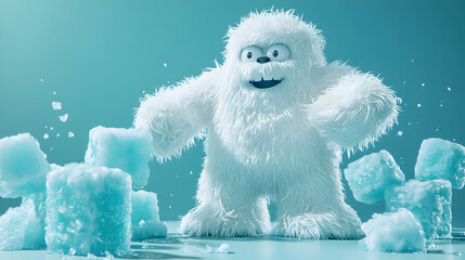Playful 3D Yeti with Ice Cubes