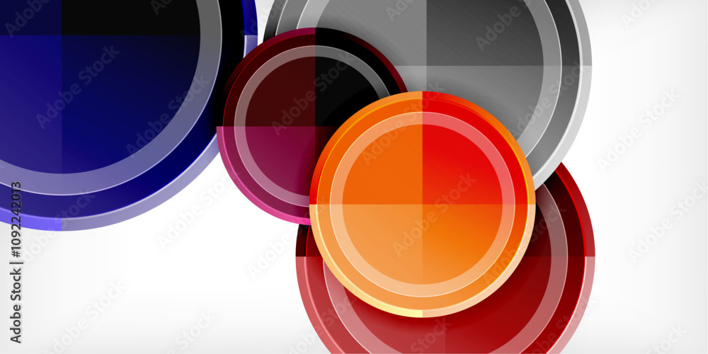 Poster abstract background - multicolored circles, trendy minimal geometric design, vector illustration