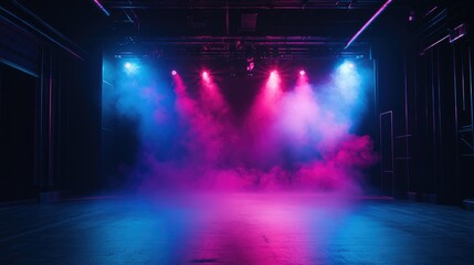 Fototapeta premium Vibrant Stage Lighting with Colorful Smoke in an Empty Theater Ideal for Creative Performances and Events