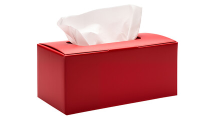 A red tissue box with white tissue paper isolated on transparent white background, clipping path