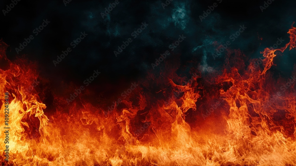 Poster dramatic flame background with fiery colors and dark smoky texture creating an intense atmosphere fo