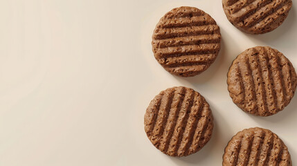 Vegan burger patties on beige background for healthy eating concepts