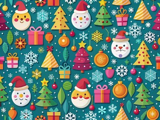 Cute, flat Christmas design with seasonal motifs.