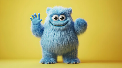 Fototapeta premium Cute Blue Fuzzy Monster 3D Render