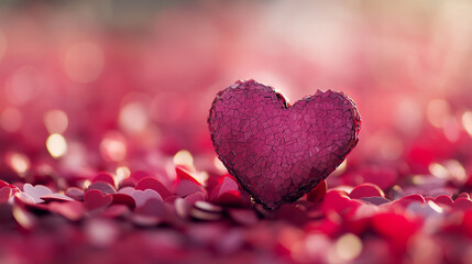 Obraz premium Heart shape made of crushed petals resting on a bed of vibrant pink hearts