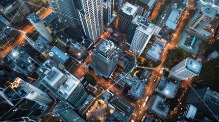Fototapeta premium Cityscape with Network Connections
