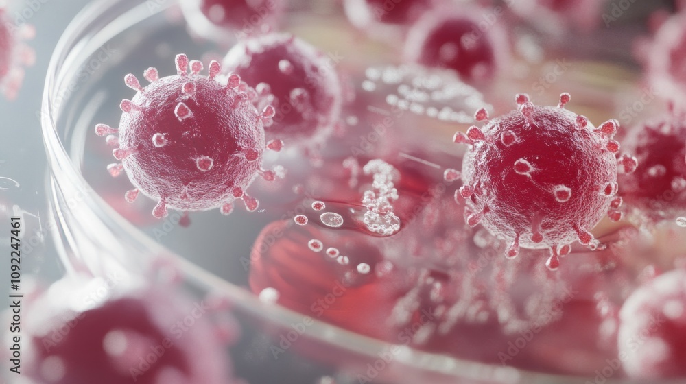 Poster a close up of a cell with a virus on it