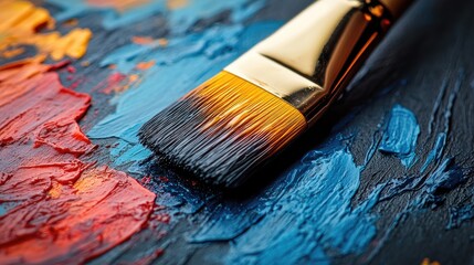 Obraz premium Paintbrush on a Palette of Vibrant Colors