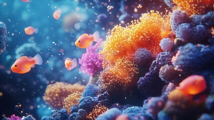 Vibrant Coral Reef With Orange Fish Swimming