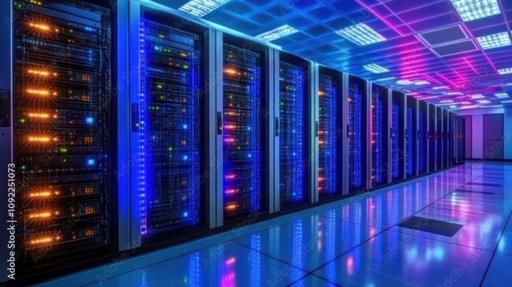 Poster Illuminated Server Racks In A Modern Data Center