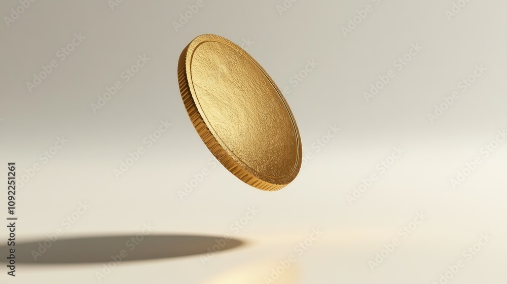 Aufkleber golden coin in mid-air with dramatic lighting and soft shadow creating a captivating visual effect i