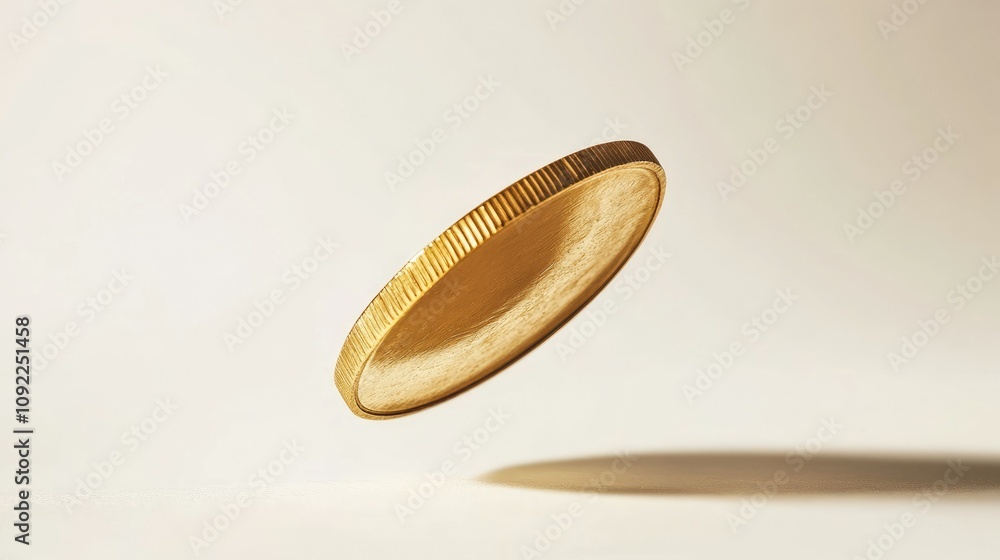 Poster A Floating Golden Coin with a Bright Background Creating a Sense of Value and Financial Prosperity in an Abstract Conceptual Environment