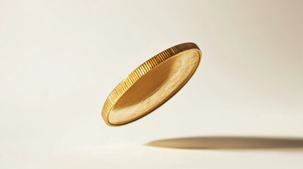 A Floating Golden Coin with a Bright Background Creating a Sense of Value and Financial Prosperity in an Abstract Conceptual Environment