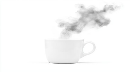 A steaming white cup of coffee Over white Studio Background.