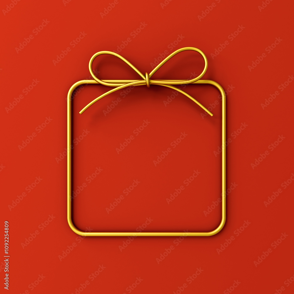 Leinwandbilder 3d gold minimal gift box frame  product display mockup showcase  or red present frame border isolated on red background with shadow minimal creative idea concepts 3D rendering