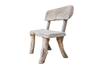 Side view of gray wooden bench with backrest isolated on transparent background