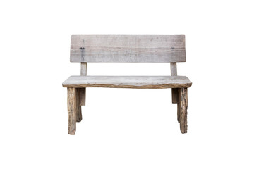 Front view of gray wooden bench with backrest isolated on transparent background