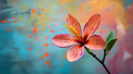 Bauhinia with colorful paint splatters behind it