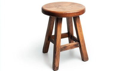 Rustic Bent Leg Wooden Stool with Round Seat and Four Sturdy Legs on a Clean White Background
