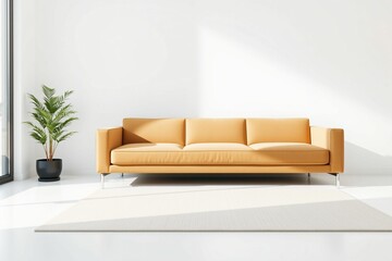 Minimalist Living Room with Modern Tan Sofa.generative AI
