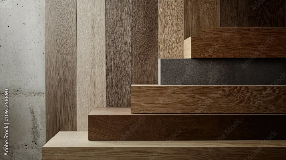 Poster elegant display of wood textures and variations in a modern design setting featuring layers of diffe