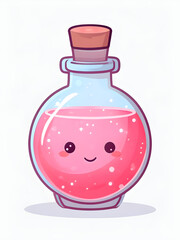 Illustration of a Round Potion Bottle Filled with Glowing Pink Liquid