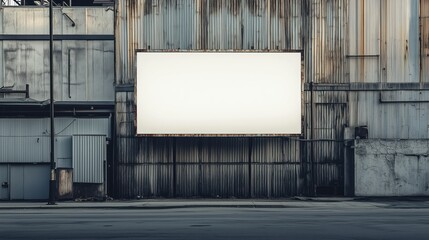 Obraz premium Blank urban billboard on rustic industrial building at twilight, mockup