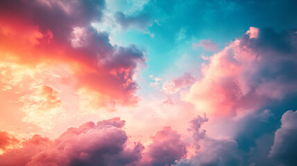 Obraz premium Colorful clouds at sunset create a stunning sky view over a tranquil horizon