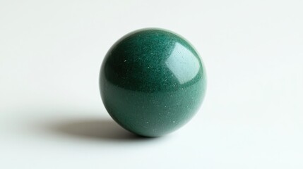 Glossy round green ball with a smooth surface resting on a clean white background, reflecting light beautifully from its polished finish.