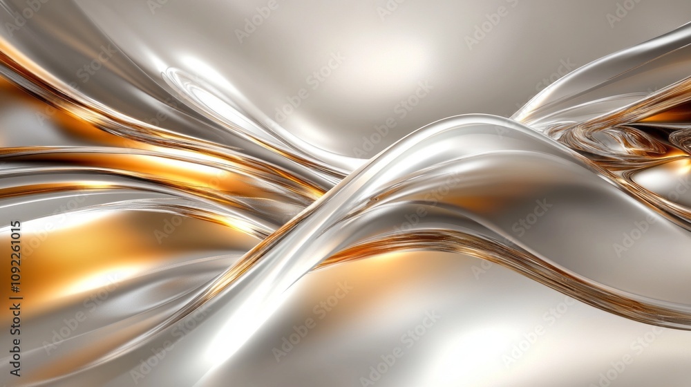 Poster a silver and gold wave pattern with a shiny, reflective surface