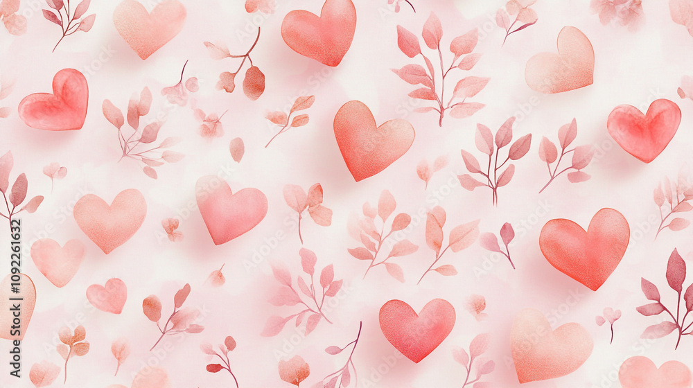 Poster heart-shaped patterns with soft colors on a light background create a romantic atmosphere