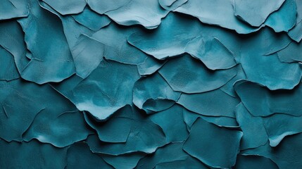 Obraz premium Textured abstract background in dark aquamarine with layers that resemble crumpled stone or paper, featuring a rich, uneven surface and deep hues.