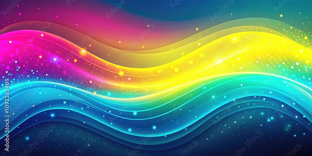 Poster vibrant seamless animated background with colorful gradient waves and sparkling dots for dynamic vis