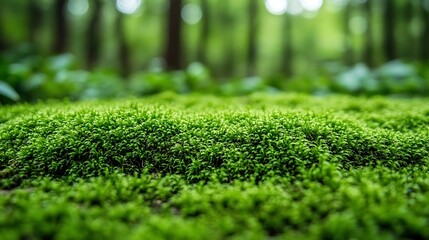 Naklejka premium Serene Cozy Corner in a Woodland Garden with Lush Green Moss Creating a Tranquil Nature Retreat Perfect for Relaxation and Enjoying Peaceful Moments in the Great Outdoors