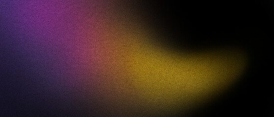 Abstract noise grainy gradient with yellow and pink hues on black background