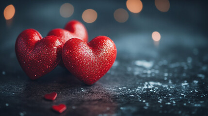 Fototapeta premium Sparkling red hearts create a romantic atmosphere with soft bokeh background
