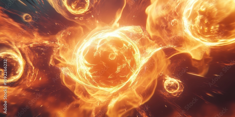 Fototapete dynamic nuclear fusion event with energy particles space environment abstract concept visualizing po