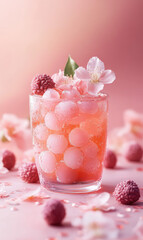 Exotic Rose Lychee Tea with Boba, Delicately Captured in Photorealistic Style