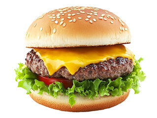 a cheeseburger with lettuce and tomato
