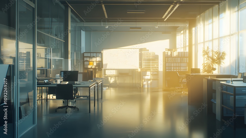 Poster a clean, light-filled office where professionals interact with 3d glowing solution models and 2d ann