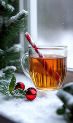 Warming Peppermint Tea with a Peppermint Stick, Captured Hot and Inviting