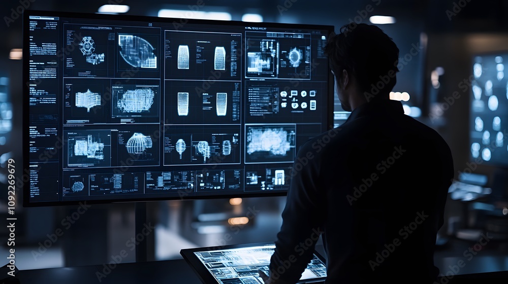 Aufkleber A collaborative design session with 3D glowing product iterations and 2D feedback points displayed interactively. 4k resolution, Cinematic Scene