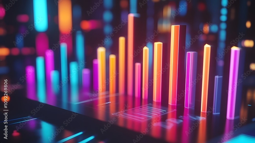 Poster a professional presenting 3d glowing metrics of startup growth, with 2d animated profitability graph