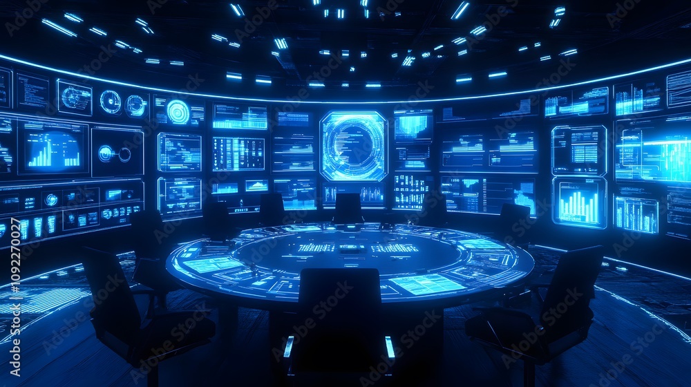 Poster A virtual collaboration scene where executives manipulate 3D glowing digital dashboards with 2D feedback tools. 4k resolution, Cinematic Scene