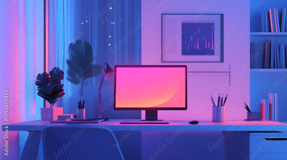 Poster A minimalist workspace where 3D glowing startup ideas are refined with 2D animated pathways of execution. 4k resolution, Cinematic Scene