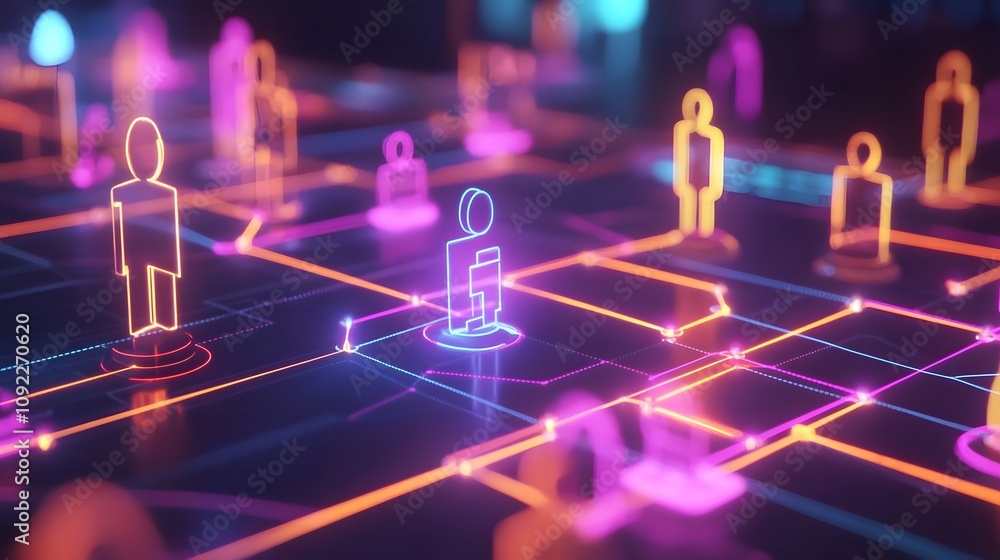Poster a corporate strategy session where participants refine 3d glowing organizational charts and 2d anima