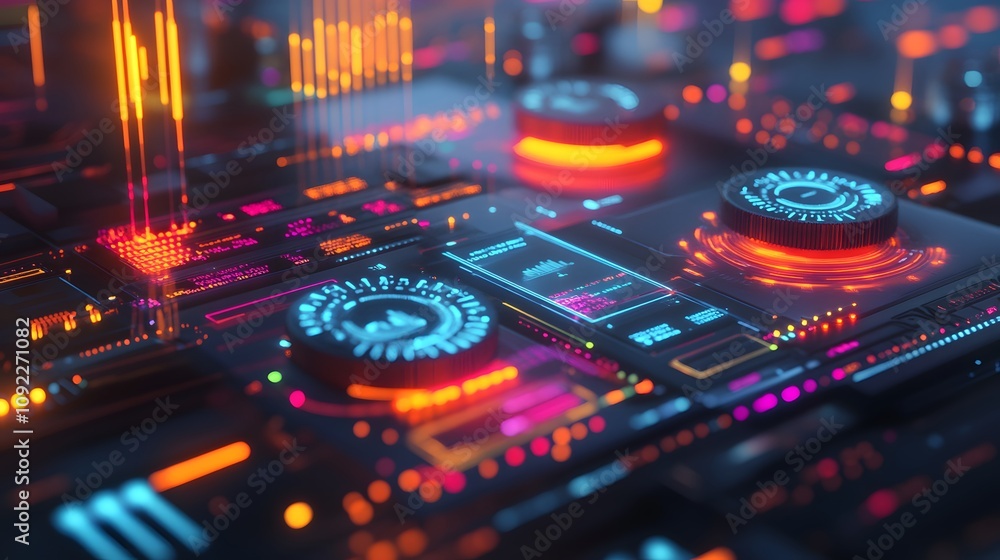 Poster A professional presenting a digital transformation strategy with 3D glowing workflows and 2D floating metrics. 4k resolution, Cinematic Scene