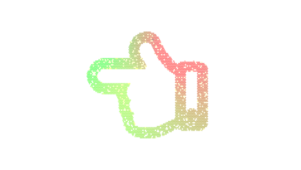 Icon hand point left is made up of LED square shapes. There are bright diodes and there are black dead diodes